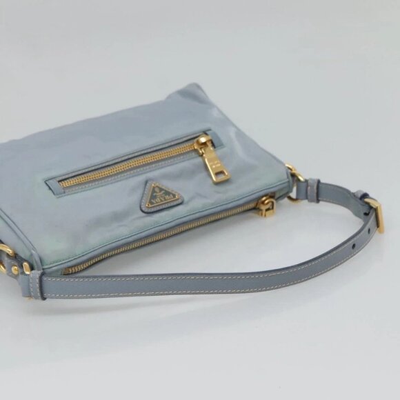 PRADA Shoulder Bag Nylon Light Blue Gold Auth - Picture 6 of 16